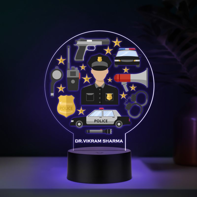 Personalized Police Theme LED Night Lamp Custom with Name Automatic Color Changing Light Gift for Police Officer
